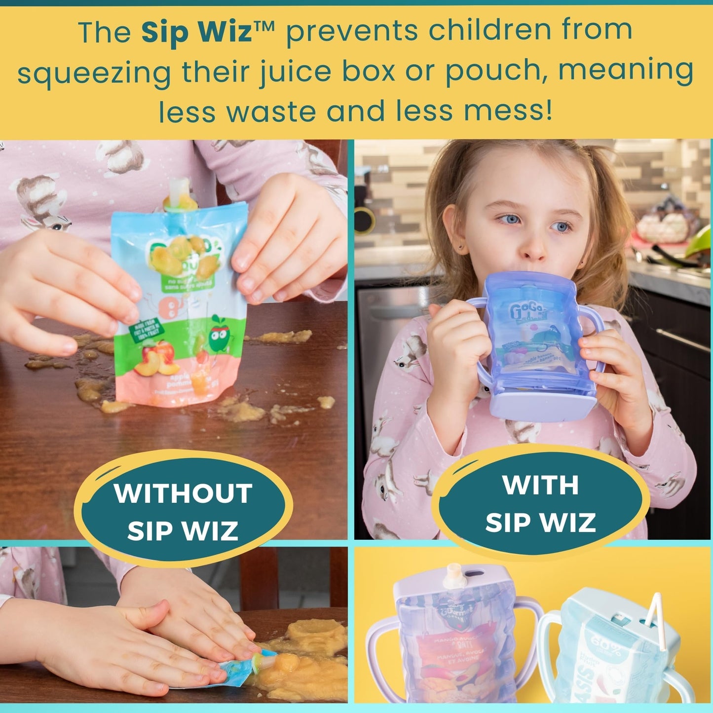 Dinneractive Sip Wiz - Baby Pouch Holder No Squeeze Pouch Food Pouches & Juice Box Holder - Anti-Squeeze Yogurt Pouch Reusable Toddler Essentials