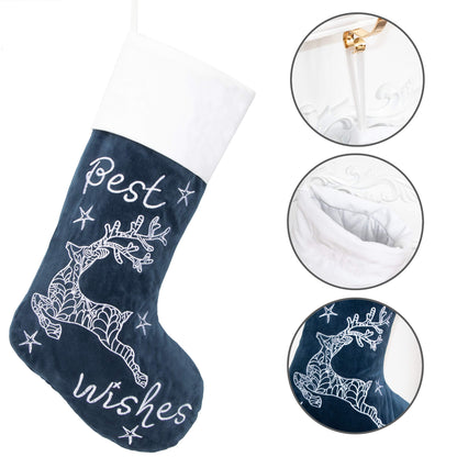 GEX Christmas Stockings 5 Pack for Family 22" Large Embroidered Classic Luxury Velvet Red Green Purple Blue Brown Decorations for Fireplace Xmas Season (Set of 5)