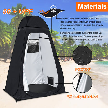 anngrowy Shower Tent Pop-Up Privacy Tent Camping Portable Toilet Outdoor Camp Bathroom Changing Dressing Room Instant Privacy Shelters for Hiking Beach Picnic Fishing Potty, Extra-Tall, UPF 50+