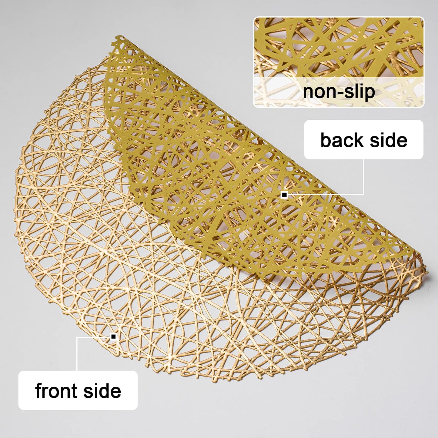 FunWheat Round Gold Placemats Placemat Set of 6 Hollow Out Place mats Heat-Resistant Shining 15 inches Table Mat Decorative Gift (Nest Gold)