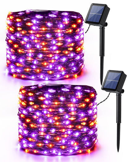 Brizled Orange & Purple Halloween Lights, 2 Pack Total 78FT 240 LED Solar Halloween Fairy Lights, 8 Modes Outdoor Orange Fairy Light, Purple Twinkle Light String Black Wire Outside Spooky Decorations