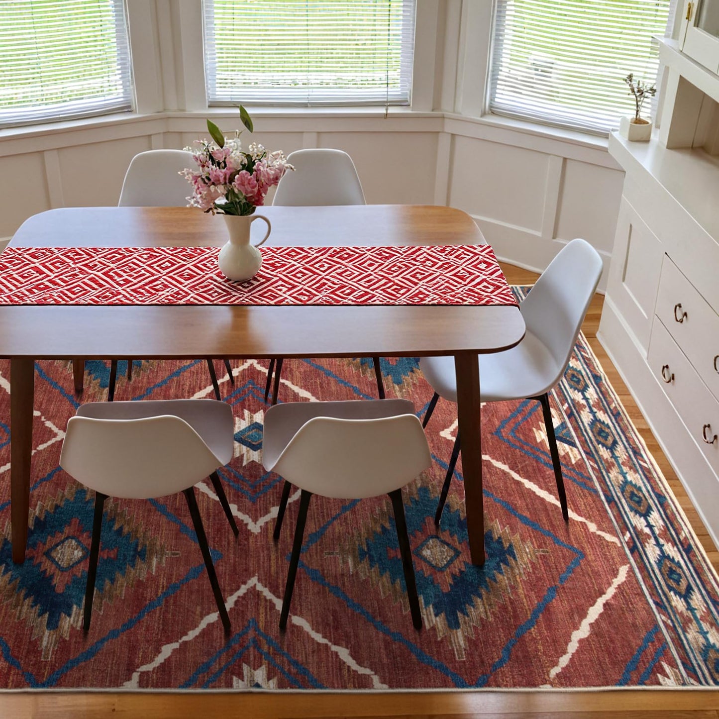 Area Rug 5x7 Rug Machine Washable Non-Slip Low Pile Print Pattern Western Rug for Living Room Bedroom Entryway Tribal Series -Red/Orange