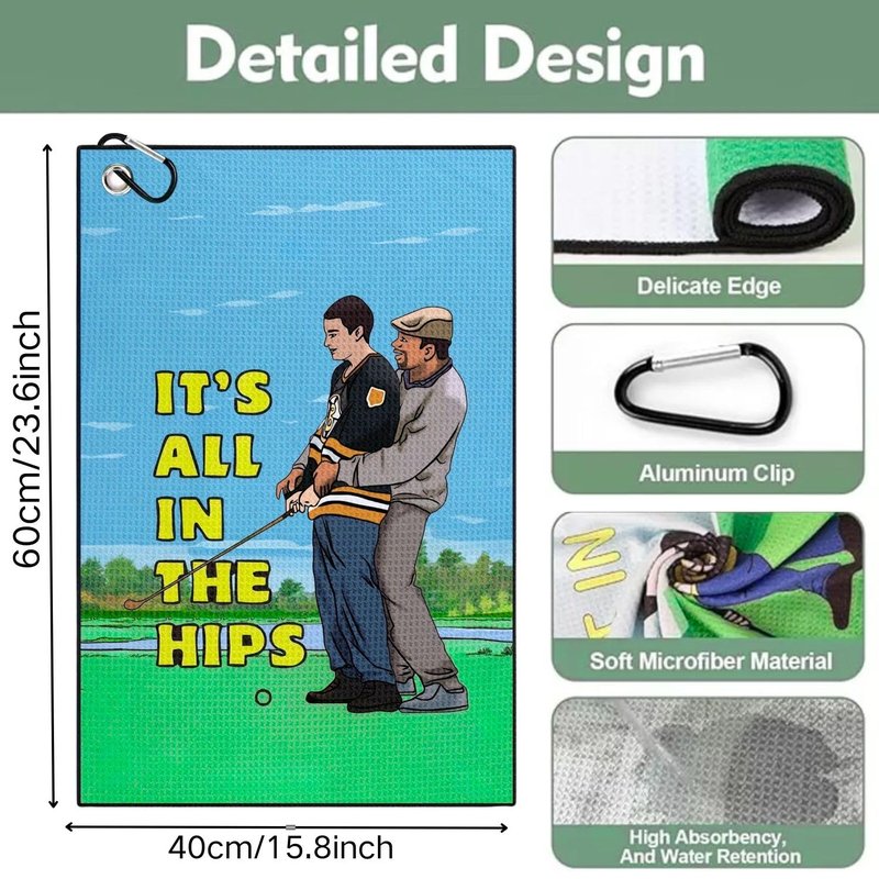 Amitrely Funny Printed Golf Towels for Golf Bags with Clip, Golf Gift for Men Husband Boyfriend Dad, Birthday Gifts for Fan - It's All in The HIPS