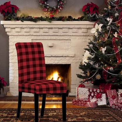 Whaline Buffalo Check Chair Covers Red Black Plaid Dining Chair Slipcovers Protector Removable Stretch Elastic Seat Covers for Party Kitchen Home Hotel Office Restaurant Decoration, 4Pcs