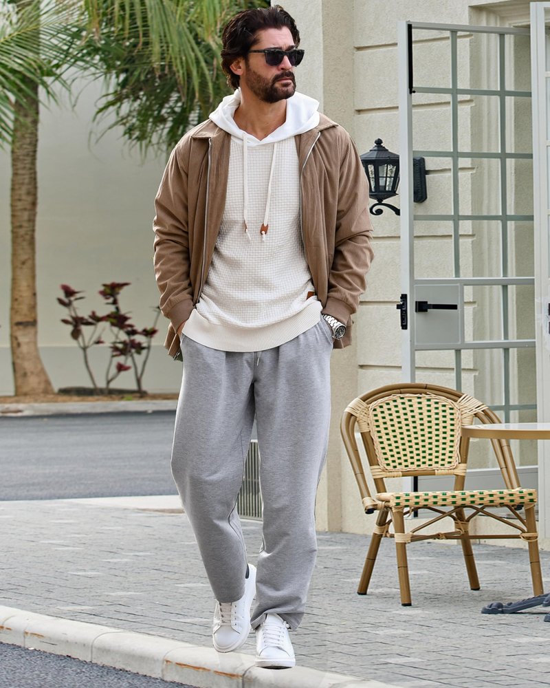 COOFANDY Men's Cotton Sweatpants Open Bottom Jogging Pants Casual Jersey Pants with Pockets Grey