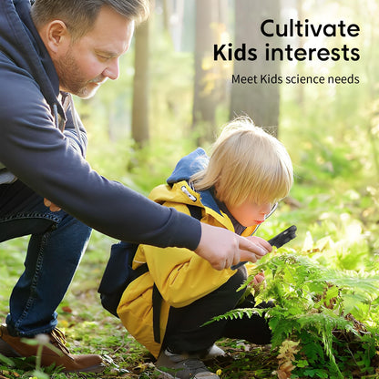 Ashfly Magnifying Glass - Mini LED Pocket Microscope for Kids(5-10 Years) - Educational Science Kit Durable Design - Ideal Gift for Girls (Black)