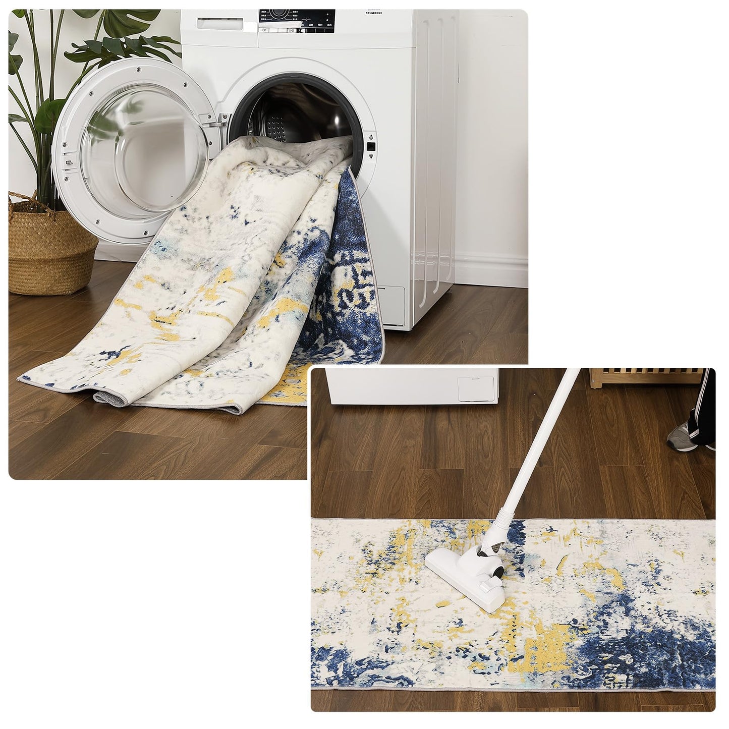 Abstract Modern Area Rug, 2x3 Washable Foldable Soft Rugs with Non-Slip Backing, Non-Shedding Floor Mat, Stain Resistant Carpet for Living Room Bedroom Dining Room Office, Yellow Blue