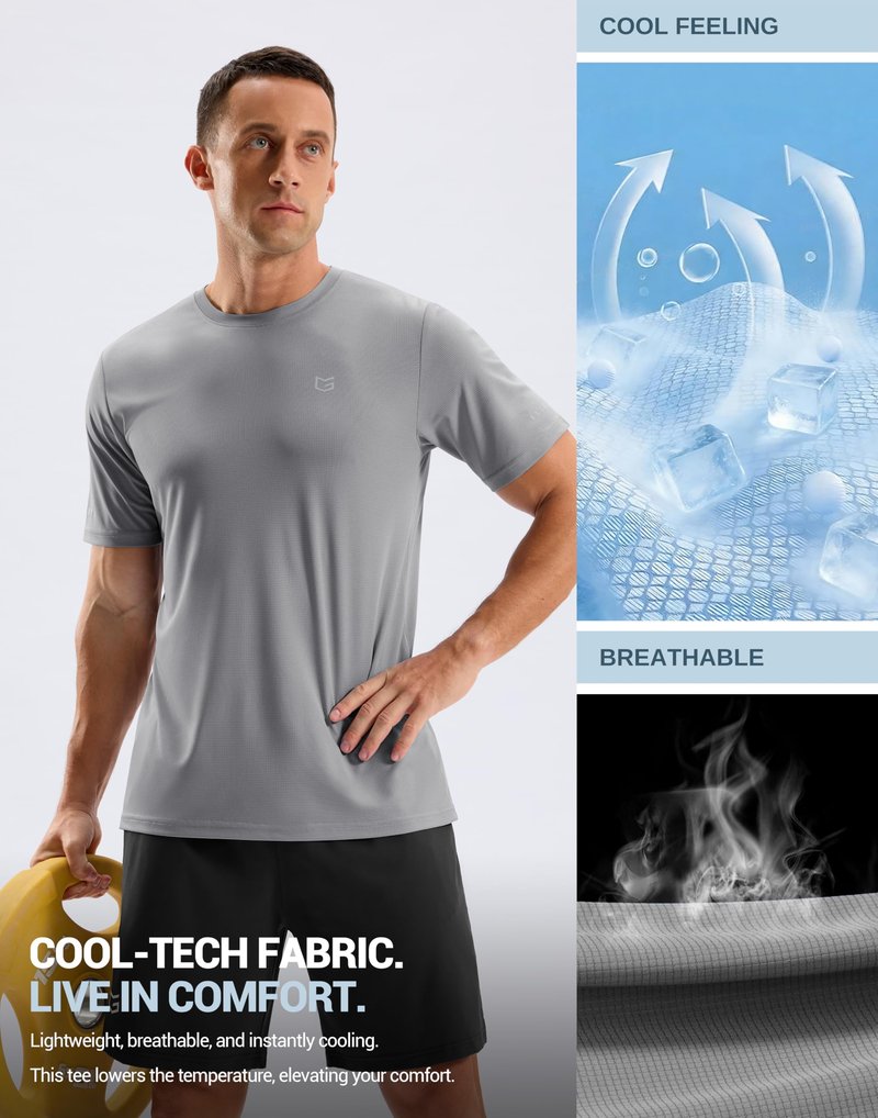 Men's Workout Breathable T-Shirts Dry Fit UPF 50+ Sun Shirts Quick Dry Cooling Tee for Athletic, Running, Hiking (Silver Grey, 2XL)