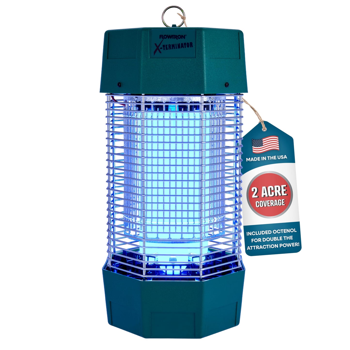 Flowtron Electric Bug Zapper 2 Acres Outdoor Insect Control with Dual Lure Method, 120W UV Light & Octenol Attractant for Fly & Mosquito, 5600V Kill Grid, Made in USA