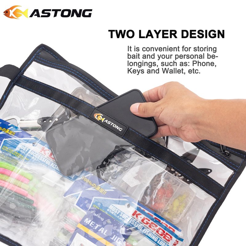 KASTONG 2 Layer Water-Proof Fishing Bait PVC Clear Storage Bag BaitShield Tackle Bag Storage for Bait Tackle Lures Soft Plastics and Fishing Gear Large Capacity 2 Size (MAS GIFT-PACKAGED 1M+1L)