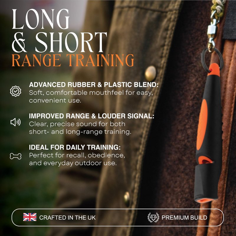 ACME Alpha 210.5 Dog Training Whistle with Enhanced Ergonomic Grip. BPA-Free Plastic. 110 dBA. Standardized Frequency for Smaller Dogs. Weatherproof. Made in the UK (Black on Day Glow Orange)