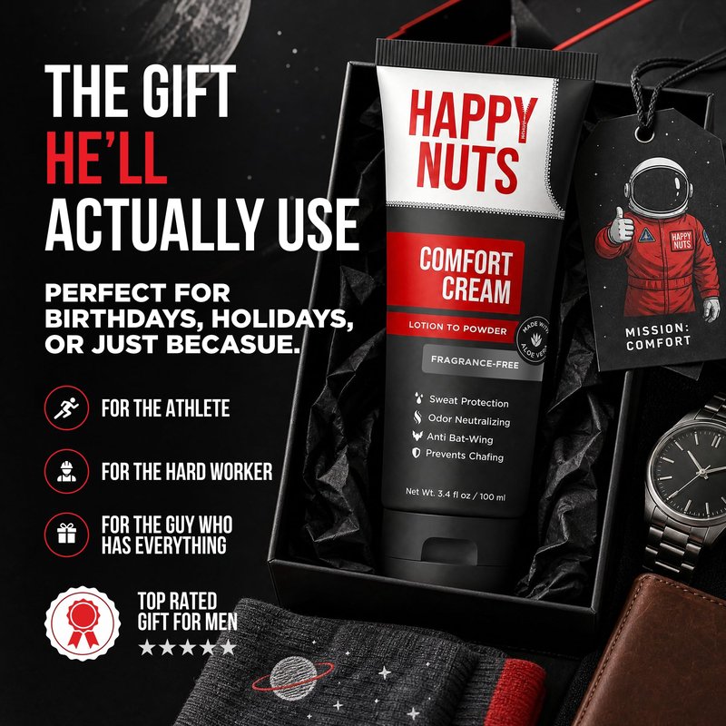 HAPPY NUTS Comfort Cream Deodorant For Men: Anti-Chafing Sweat Defense, Odor Control, Aluminum-Free Mens Deodorant & Hygiene Products for Men's Private Parts 3.4 Fl Oz (3 Pack), Fragrance-Free