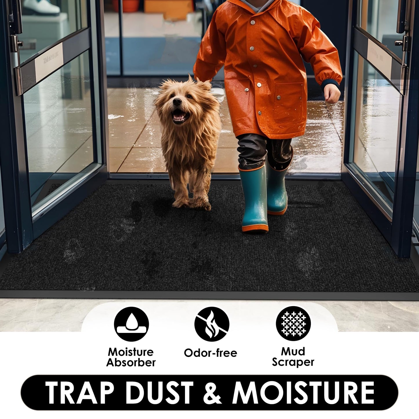 4′ x 6′ Front Doormat Indoor Outdoor Entrance, Commercial Door Mat Heavy Duty Trap Dirt and Moisture Entryway Floor mat, Custom Size Non Slip Rubber Backing Welcome Mat for High Traffic Area