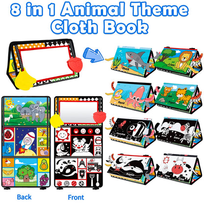 Baby Toys 0-6 Months - Tummy Time Toy Baby Mirror Infant Toys with Cloth Book - Black and White High Contrast Baby Toy for Newborn - Montessori Sensory Toy 0 2 3 4 5 6-12 Months Boy Girl Shower Gifts