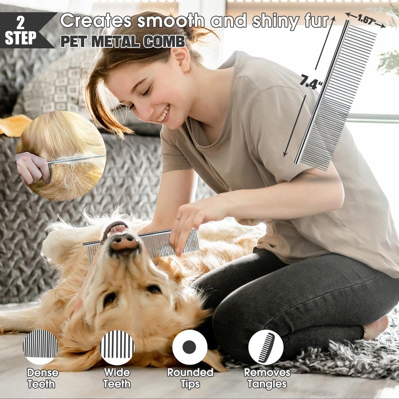 Bonteck Dog Slicker Brush for Dogs Grooming Kit 5PCS | Large Dog Brush for Goldendoodles Poodles Doodles | Long Pin Haired Brush | Poodle Brushes and Comb (Purple)