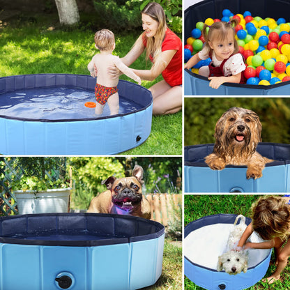 Foldable Dog Bath Swimming Pool Plastic Kiddie Pool Professional Tub Collapsible Grooming Bathtub for Pets Kids Baby and Toddler, 32 x 8 Inches Blue (Blue, S - 32'' x 8'')