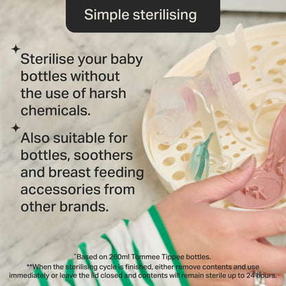 Tommee Tippee Microwave Steam Steriliser for Baby Bottles, Soothers, Breast Pumps and Feeding Accessories, Kills Viruses and 99.9% of Harmful Bacteria, 4-Minute Sterilisation Cycle