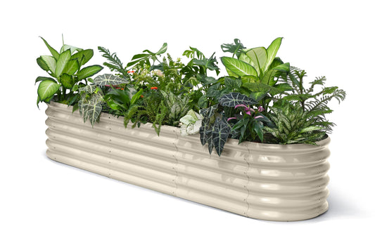 Annoell 8x2x1.5 ft Galvanized Raised Garden Bed, 18" Tall Planter for Outdoor Plants, Metal Raised Flower Bed for Herb Fruit Vegetable, Modular Garden Planter for Outside Backyard & Patio - Sand Beige