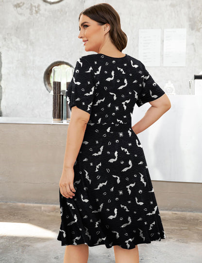 Ahlaray Plus Size Short Sleeve Dress Casual V Neck Halloween Dress for Women with Pockets, 03, XL