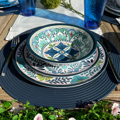 Certified International Talavera 11" Melamine Dinner Plates Feature Vibrant Blue, Green, and Floral Patterns. They are Durable, Lightweight, and Perfect for Indoor and Outdoor Dining, Service for 6.
