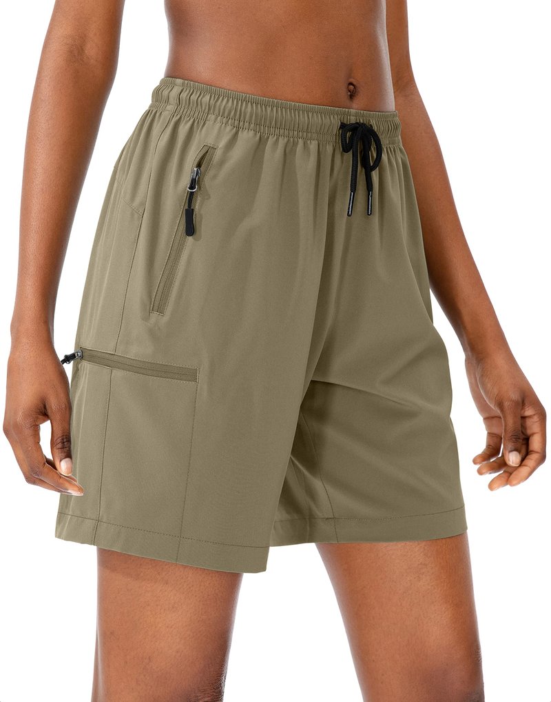 SANTINY Women's 5''/ 7''/9'' Hiking Cargo Shorts Quick Dry Lightweight Summer Shorts for Women Athletic Golf Zipper Pockets(Dusty Khaki_M)