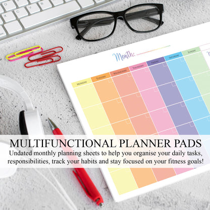 Monthly Planner Pad with 50 Tear Off Pages Notes Section, Undated Desk Calendar Personal Organiser, for Work, School, Meal, and Fitness Planning (colourful)