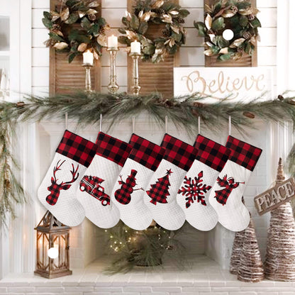 LUBOT Set of 6 Christmas Stocking(20inch) Silhouette Buffalo Red Plaid/Rustic/Farmhouse/Country Cotton Fireplace Hanging Xmas Stockings Decorations for Family Holiday Season Decor