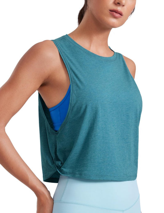CRZ YOGA Pima Cotton Large Armhole Tank Tops for Women - Workout Sport Athletic Yoga Running Gym Loose Crop Sleeveless Shirts Deep Armhole-Kingfisher Heather Medium