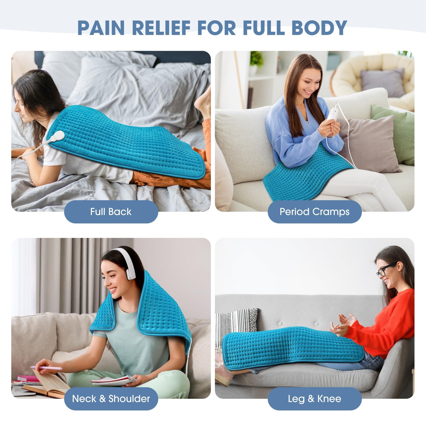 FluffyWarmth Electric Heating Pad for Back, Extra Large 17''x 33'' XXXL for Full Body,Menstrual Period Cramps,Neck Shoulder Back Pain Relief, 6 Heat Settings 3 Timers Heating Pad, Gifts for Women Men