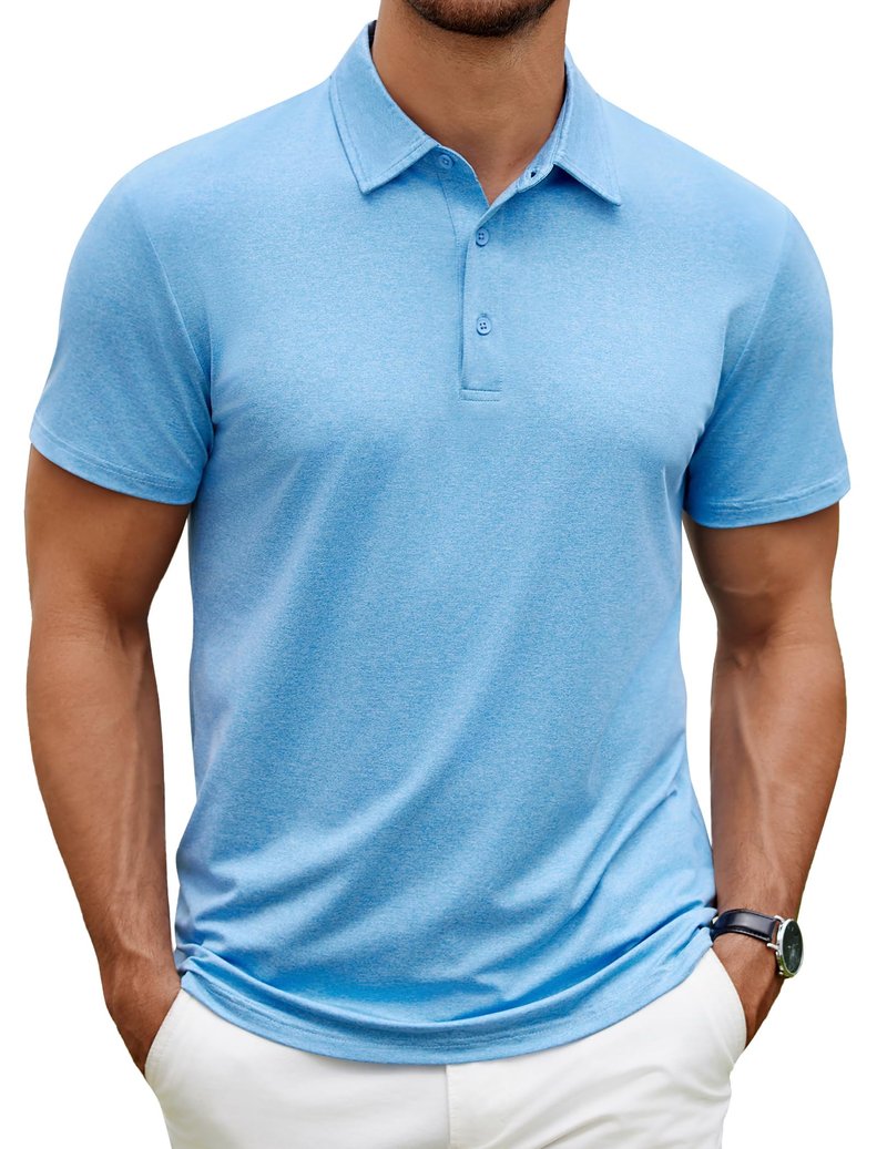 COOFANDY Men's Athletic Blue Golf Polo Shirt Quick Drying Performance Short Sleeve Sports Patterns Shirts