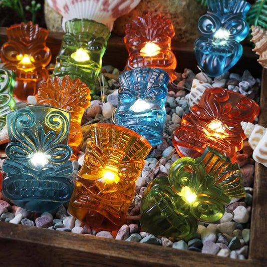 Tiki Mask String Lights Outdoor Waterproof 7FT 20PCS, Tropical Hawaiian Luau Party Lights Battery Operated LED with Remote Control, Patio Garden Porch Yard Pool BBQ Tiki Bar Summer Decorations