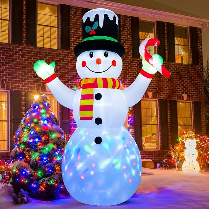 FRAMICS 7 FT Christmas Inflatable Outdoor Decoration,Snowman Christmas Inflatable Blow Up Christmas Decorations Outdoor with Built-in Colorful Rotating LEDs for Holiday Indoor Outdoor Garden