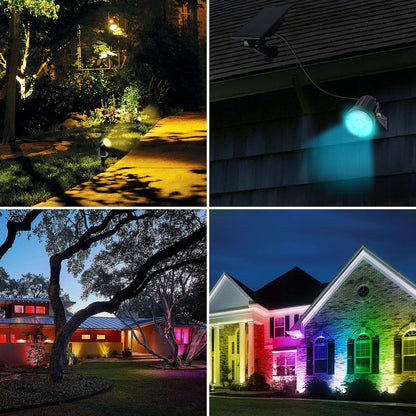 T-SUNUS Halloween Color Changing Solar Spot Lights Metal, RGB LED Landscape Spotlights IP65 Waterproof Spotlight 2-in-1 for Outdoor Uplighting Garden Pathway Christmas Trees Flag Pond Yard