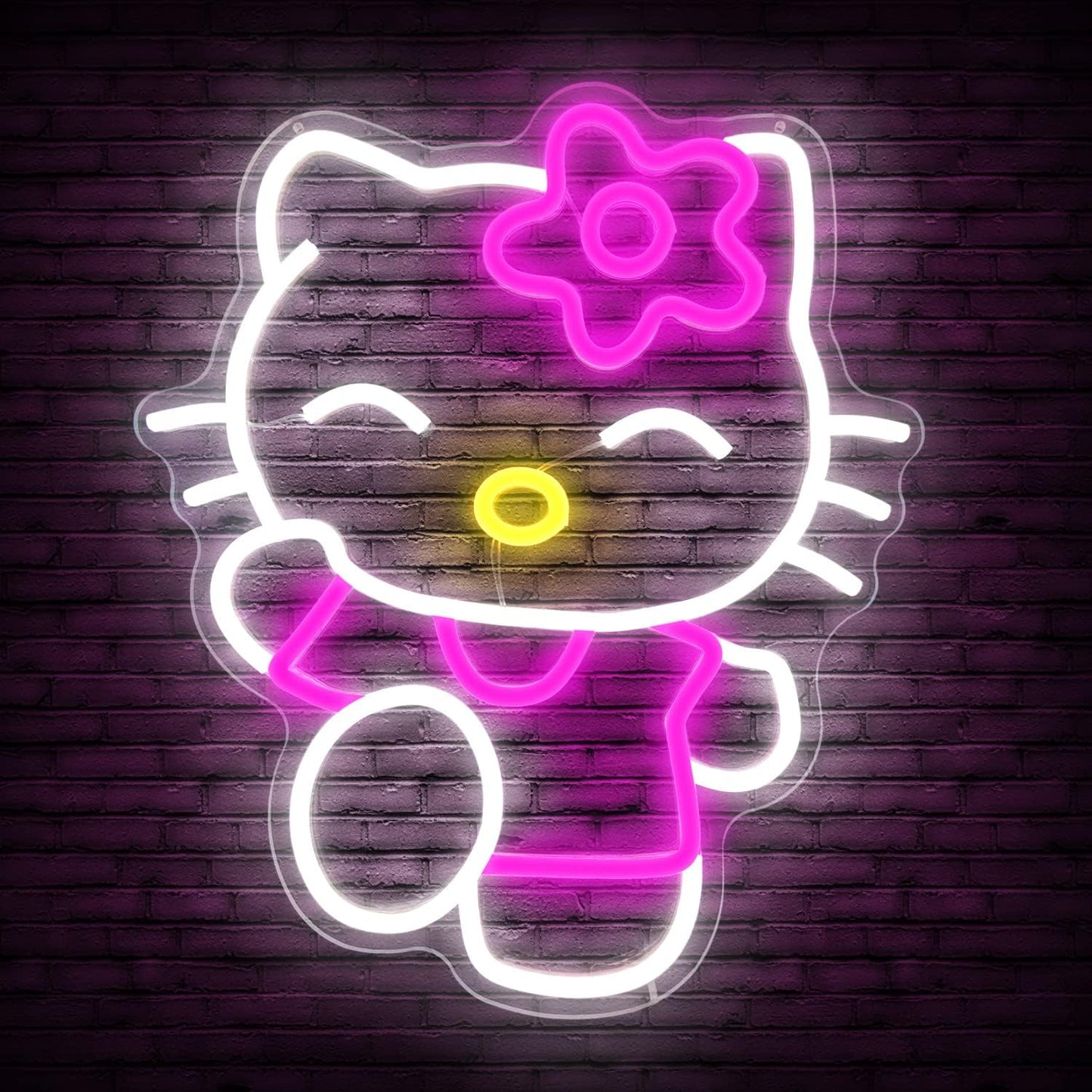 Hello Kit Neon Sign Dimmable Kitty Signs Kawaii Cat Anime Neon Led Sign Room Decor Lights for Girl's Room Child Bedroom Birthday Halloween Christmas Gift 14.7’’x12.5’’