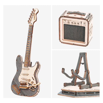 ROKR 3D Wooden Puzzles Guitar Craft Model Kits for Adults to Build Musical Instruments Birthday Gift for Family and Friends 140 Pieces, Guitar