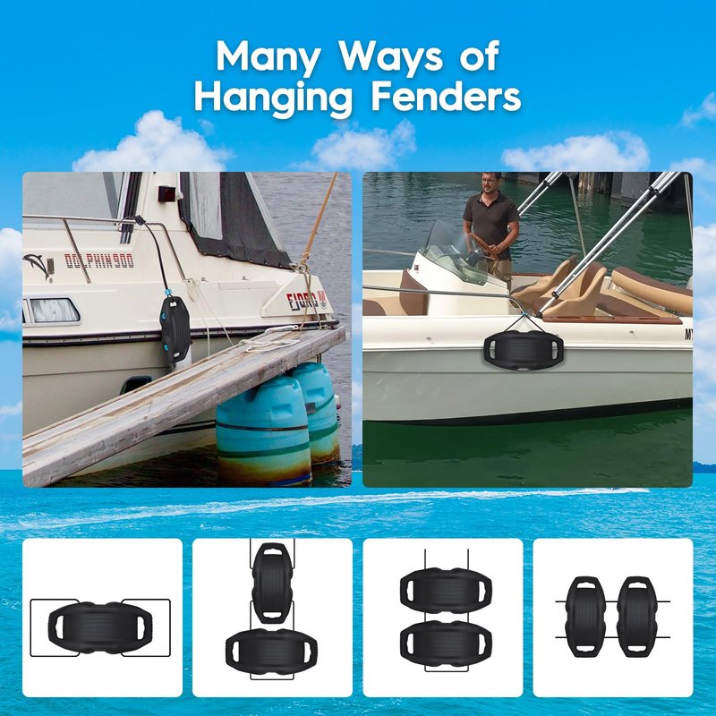 AWEMUFA 4 Pack EVA Boat Fenders for Docking, Large Boat Bumpers for Docking Upgraded Black Boat Buoys Bumpers, Fit for Pontoon, Bass, Deck and Jon Boat