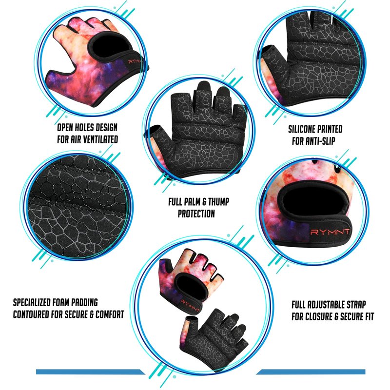 RYMNT Minimal Weight Lifting Gloves,Short Micro Workout Gloves Grip Pads with Full Palm Protection & Extra Grip for Men Women Weightlifting,Gym,Exercise Training.Galaxy-Large