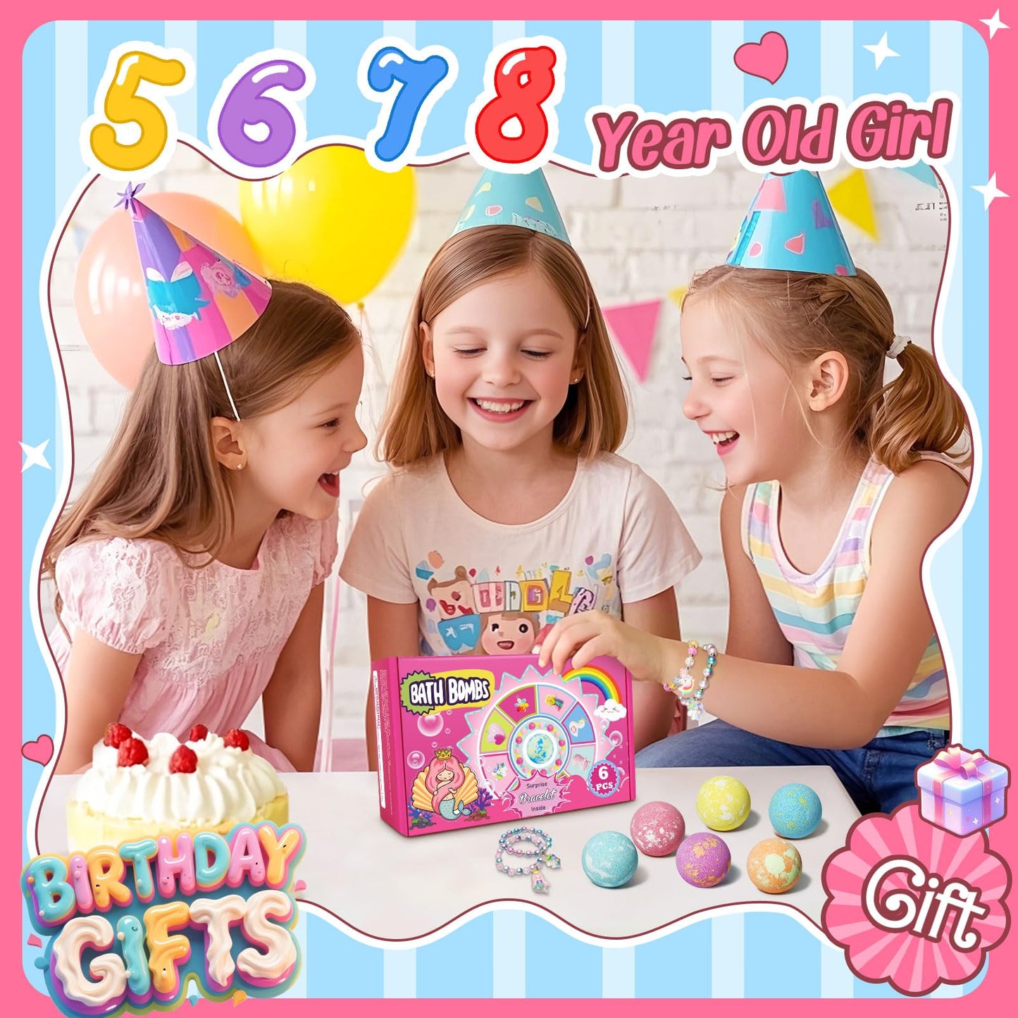 Unicorn Bath Bombs for Kids Girls with Bracelet Inside, sanyi Bubble Bath Toys Birthday Gifts for 4 5 6 7 8 Year Old Girl Daughter Granddaughter Niece