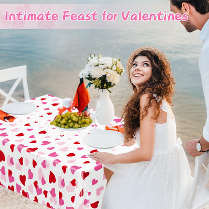 4 Pack Valentines Decorations, 108" X 54" Valentines Tablecloths, Heart-shaped Disposable Red Pink Tablecloths Love Plastic Table Cover, Galentines Decorations Party Supplies for Wedding Birthday