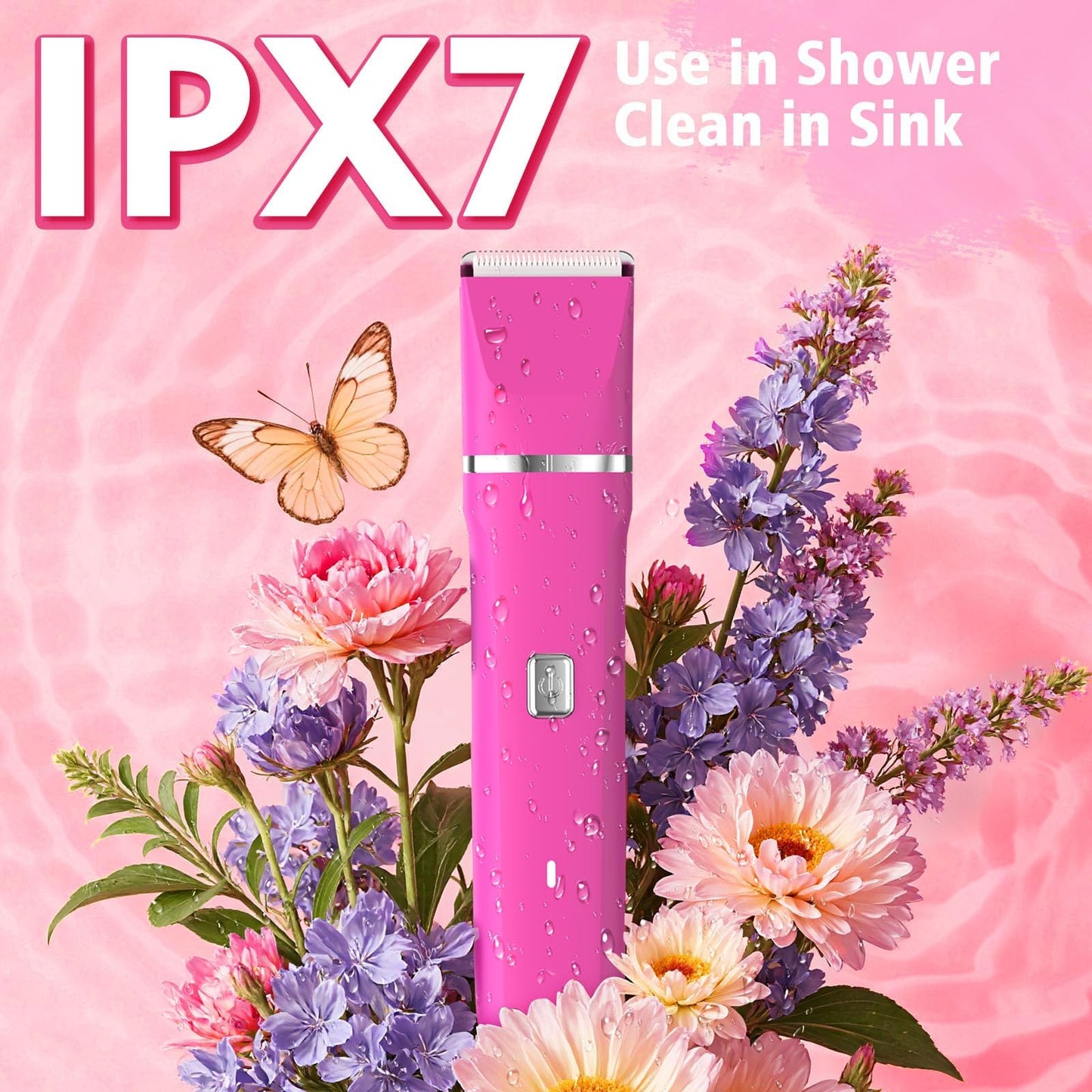 Bikini Trimmer for Women - Painless Electric Razors for Silk Skin,Cordless Body Shaver for Trip,Replaceable Lady Facial Razor, IPX7 Waterproof&Easy Cleaning, Ceramic Blade, USB Charge Dock Pink