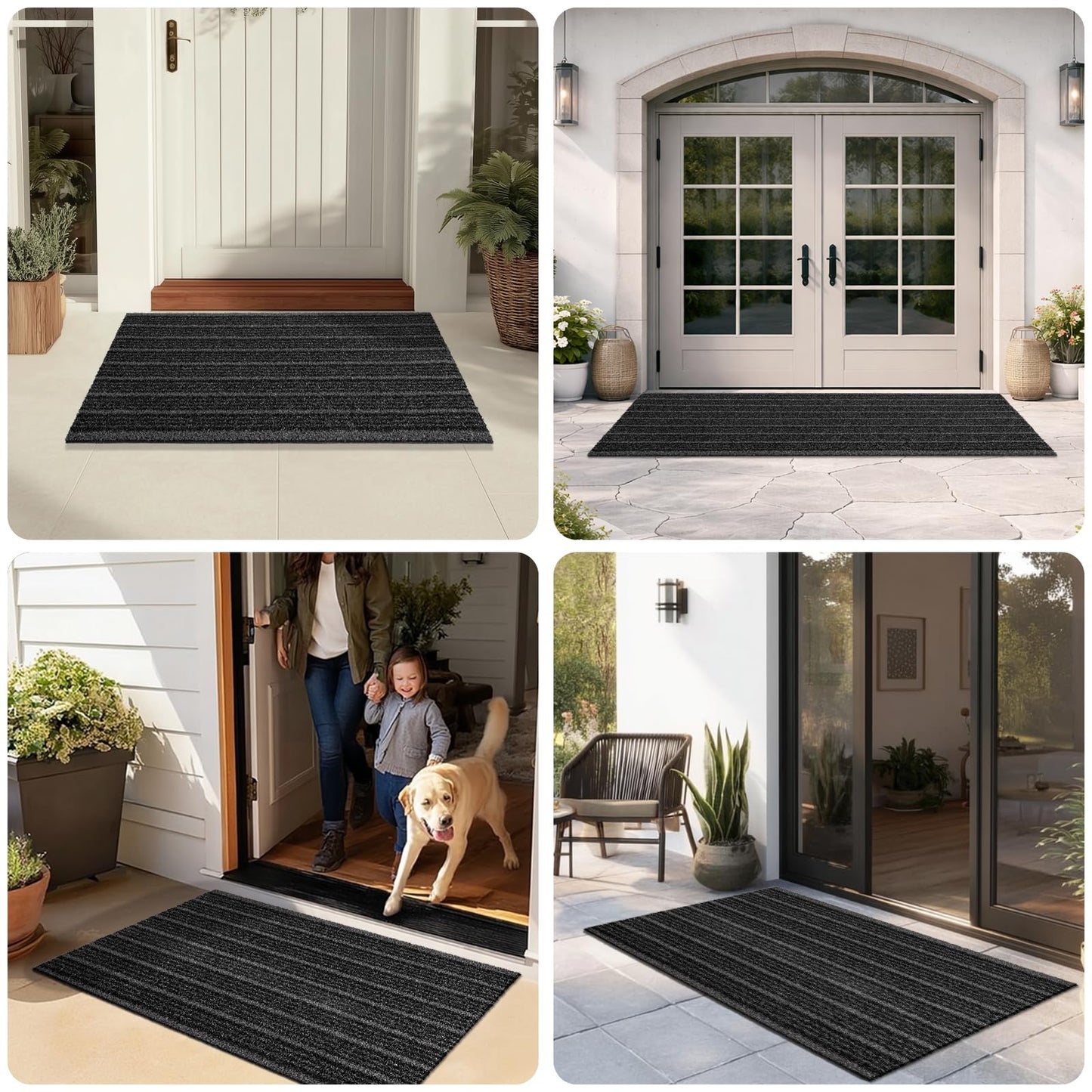 DOMUSTEX Outdoor Front Door Mat 20" x 32", Dirt Trapping Outside Entrance Rug, Non Slip Shoe Scraper, Heavy Duty Commercial Rug for Patio, Garage, Traffic Area, Office, Roll Packing
