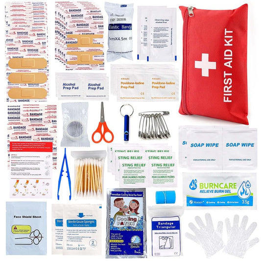 First Aid Kit for Home Car Travel 107 Piece Emergency Kits for Hiking Camping Small Trauma Kit for Boat Vehicle Lightweight Compact Pocket Aid Kit for Sports Outdoor Survival