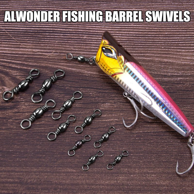 Alwonder 100PCS Fishing Barrel Swivels, High Strength Stainless Solid Ring Brass Barrel Swivel with Black Nickel Coating, Rolling Fishing Swivels Tackle Line Connector Saltwater Freshwater 62LB