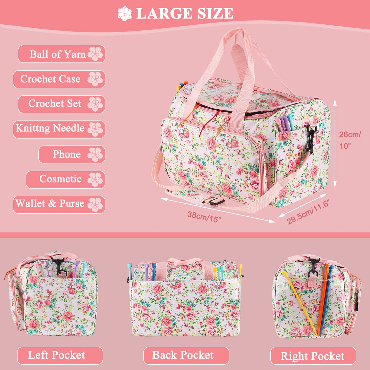 Coopay Knitting Bags and Knitting Organizers Large, Knitting Bag Extra Large Craft Bags With Compartments, Yarn Storage Organiser UK, Women Travel Crochet Bags for Wool and Hooks, Knitter's Gift