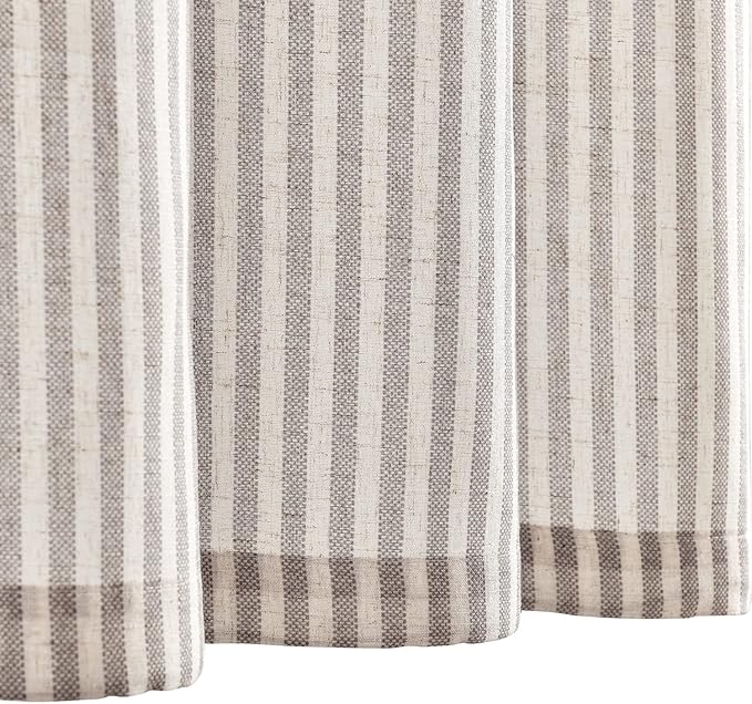 jinchan Tab Top Linen Kitchen Curtains 36 Inches Striped Tier Curtains Farmhouse Modern Cafe Style Small Window Treatments Airy Light Filtering Rod Pocket for Living Room Bathroom 2 Panels Taupe Grey