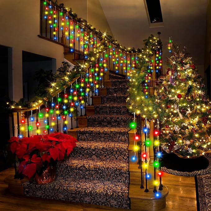33FT 400LED Christmas Lights Outdoor Waterproof Curtain Lights with 8 Modes Timer Hanging Fairy Lights Plug in String Lights for Holiday Wedding Party Decoration(Multicolor)