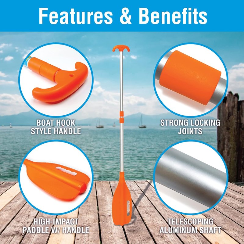 Emergency Multi-Purpose Telescoping Boat Hook & Paddle - Adjustable Length for Easy Use