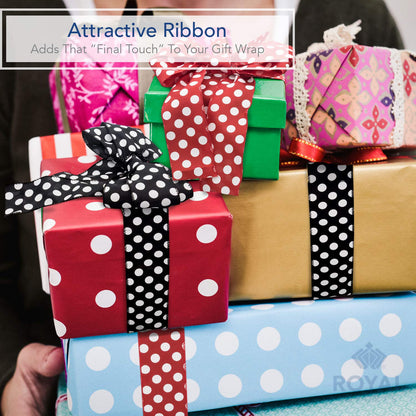 Royal Imports Polka Dot Ribbon, 2.5" (#40) Christmas Ribbon Circle Design for Floral, Craft, Holiday Decoration, 25 Yard Roll (75 FT Spool) - Black/White
