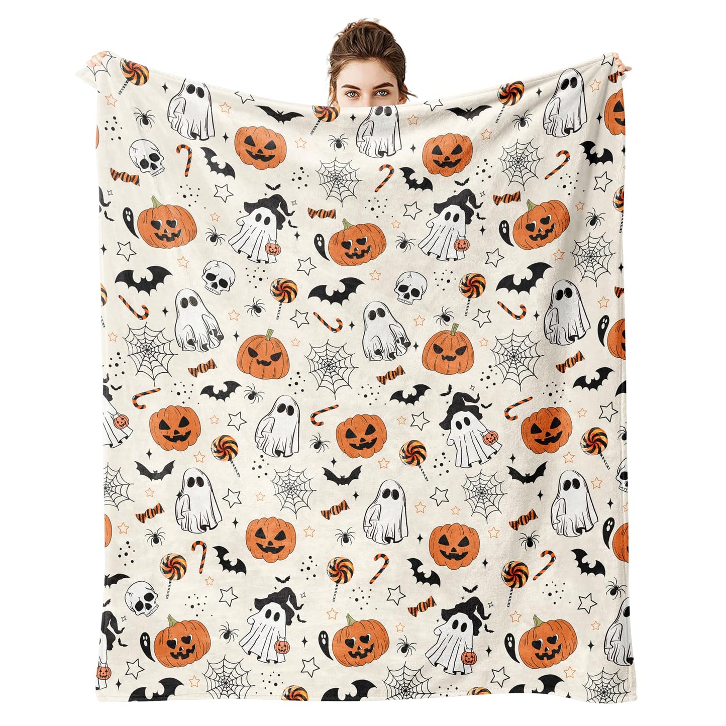 Halloween Ghost Boo Blanket- Fun and Cute Flannel Soft Warm Blanket for Sofas and Chairs - 50x60 Inch