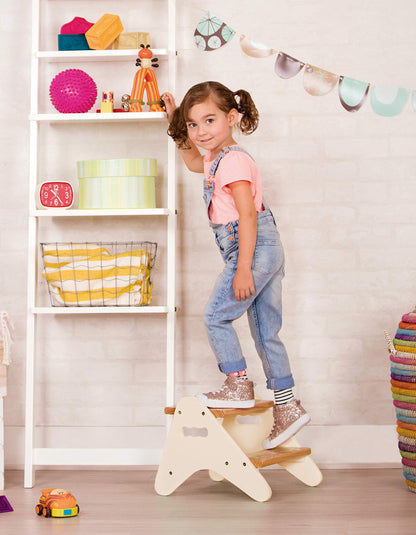 B. toys – Step Stool for Kids – Ivory & Wood Stepping Stool – Furniture for Toddlers – Peek – A – Boost – 2+ Years